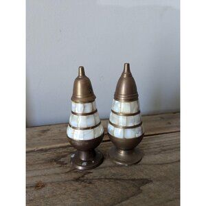 3/25$ Brass & mother of Pearl salt and pepper shakers